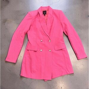 River Island Neon Pink Double Breasted Blazer Romper Pearl Buttons Size 8 US